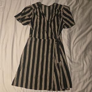 Chic Black and Cream Striped Midi Dress